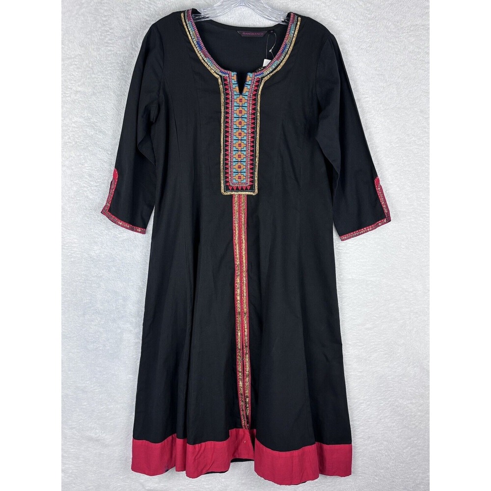 NWT‎ RANGMANCH Cotton Kurta Tunic Top Dress Pocket Black Red Size M